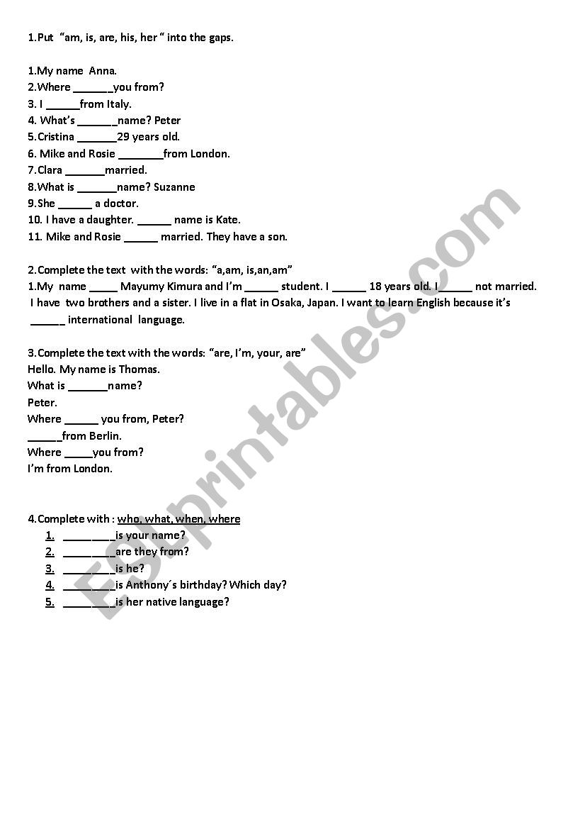 Exercises worksheet