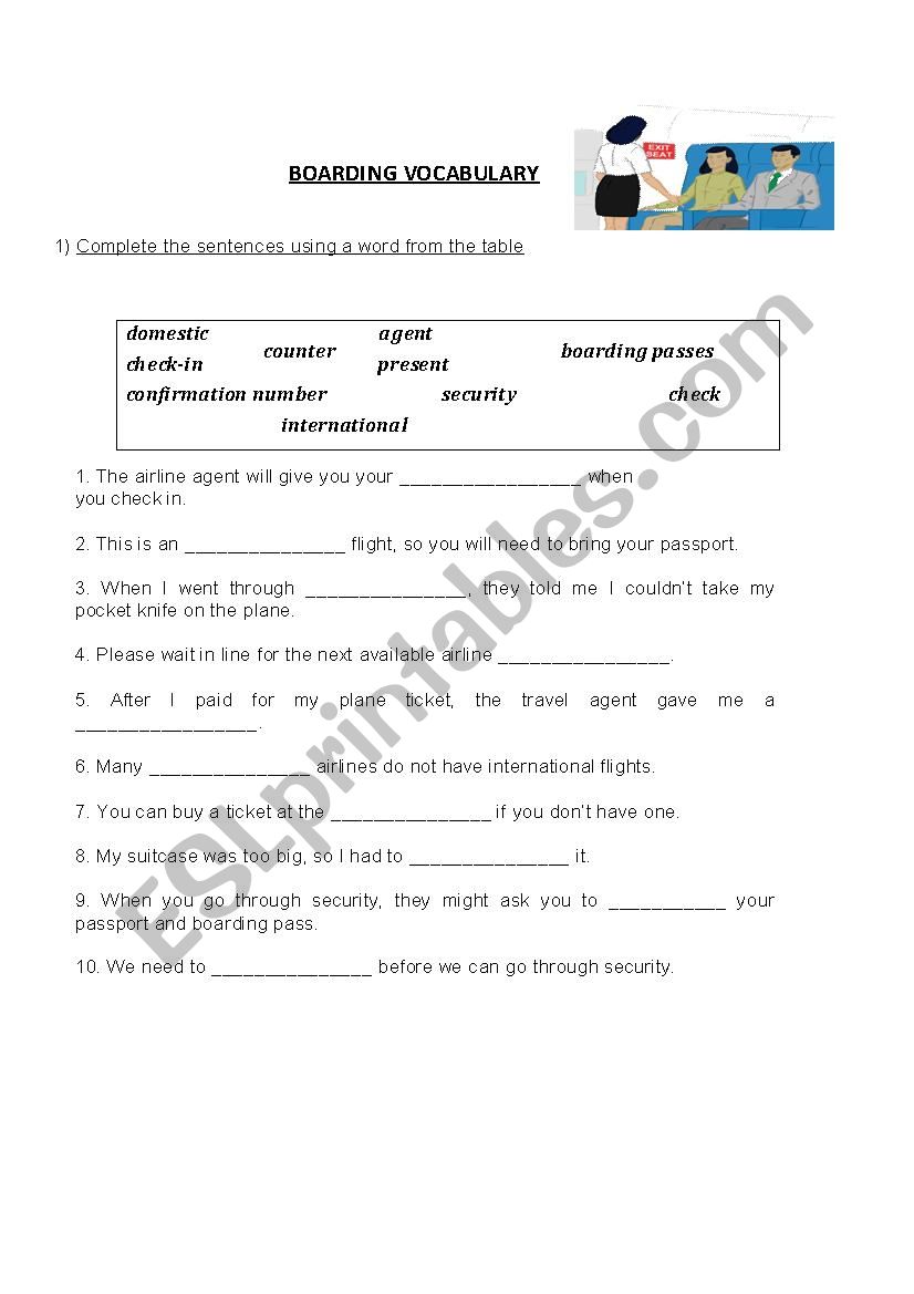 on a plane vocabulary worksheet