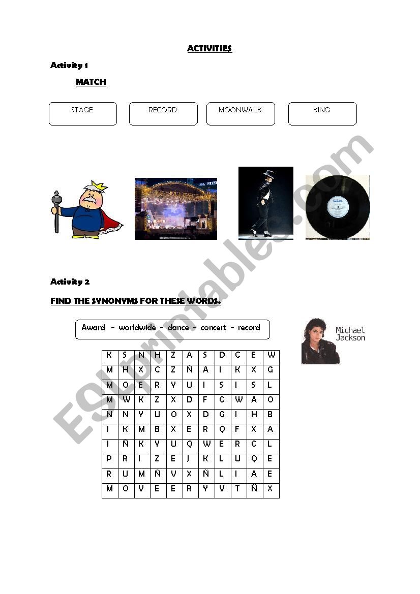 michael jackson worksheet
