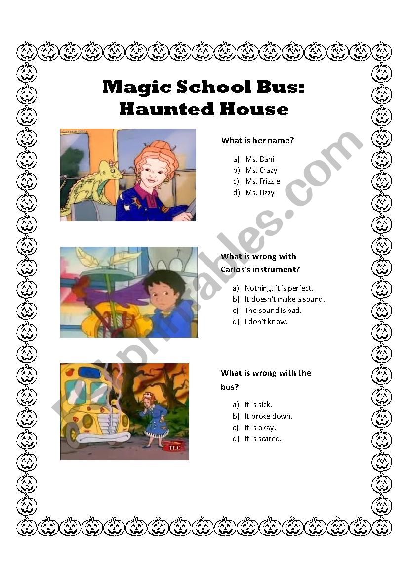 Magic School House: Haunted House - ESL worksheet by dnlserra With Magic School Bus Worksheet