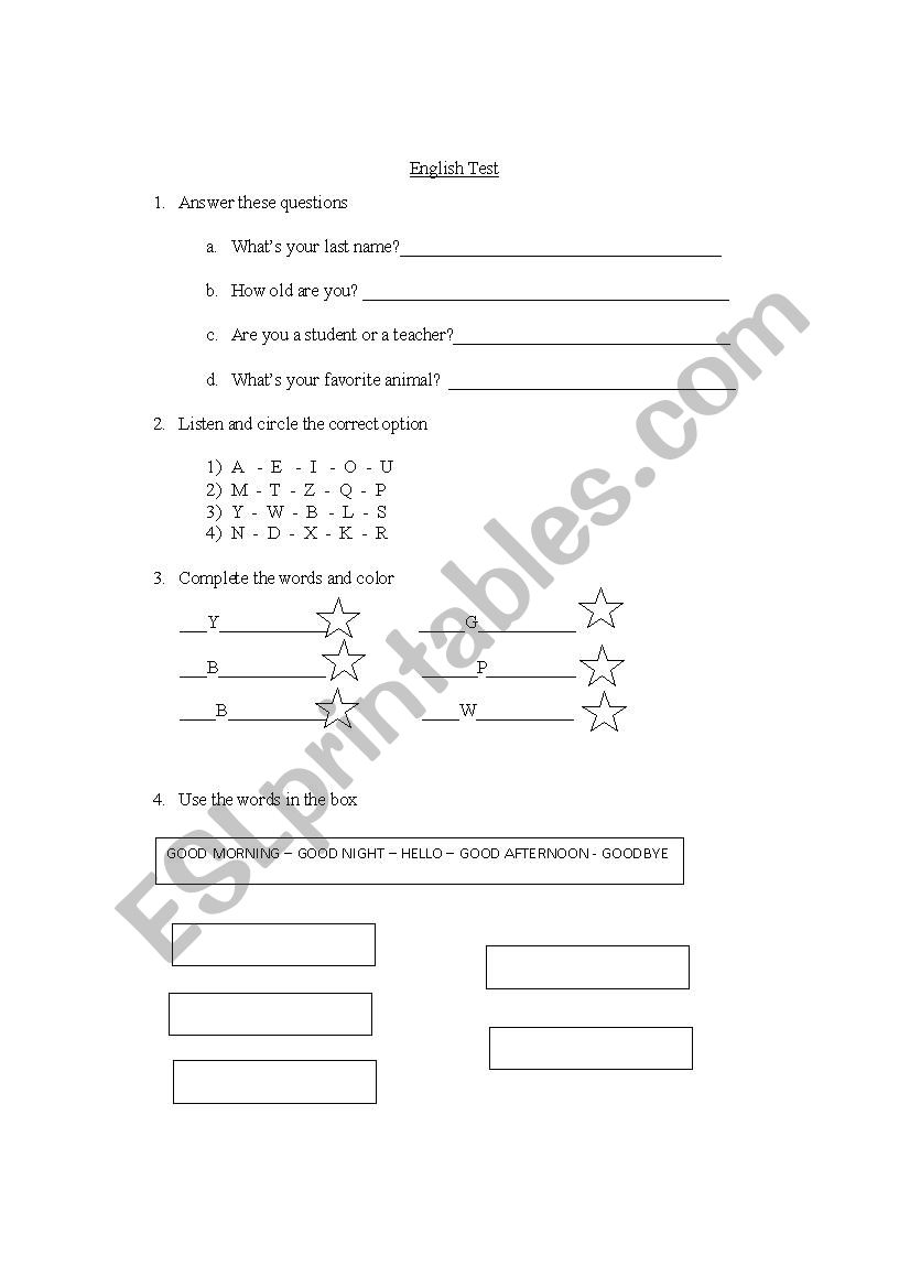 greetings and colors worksheet