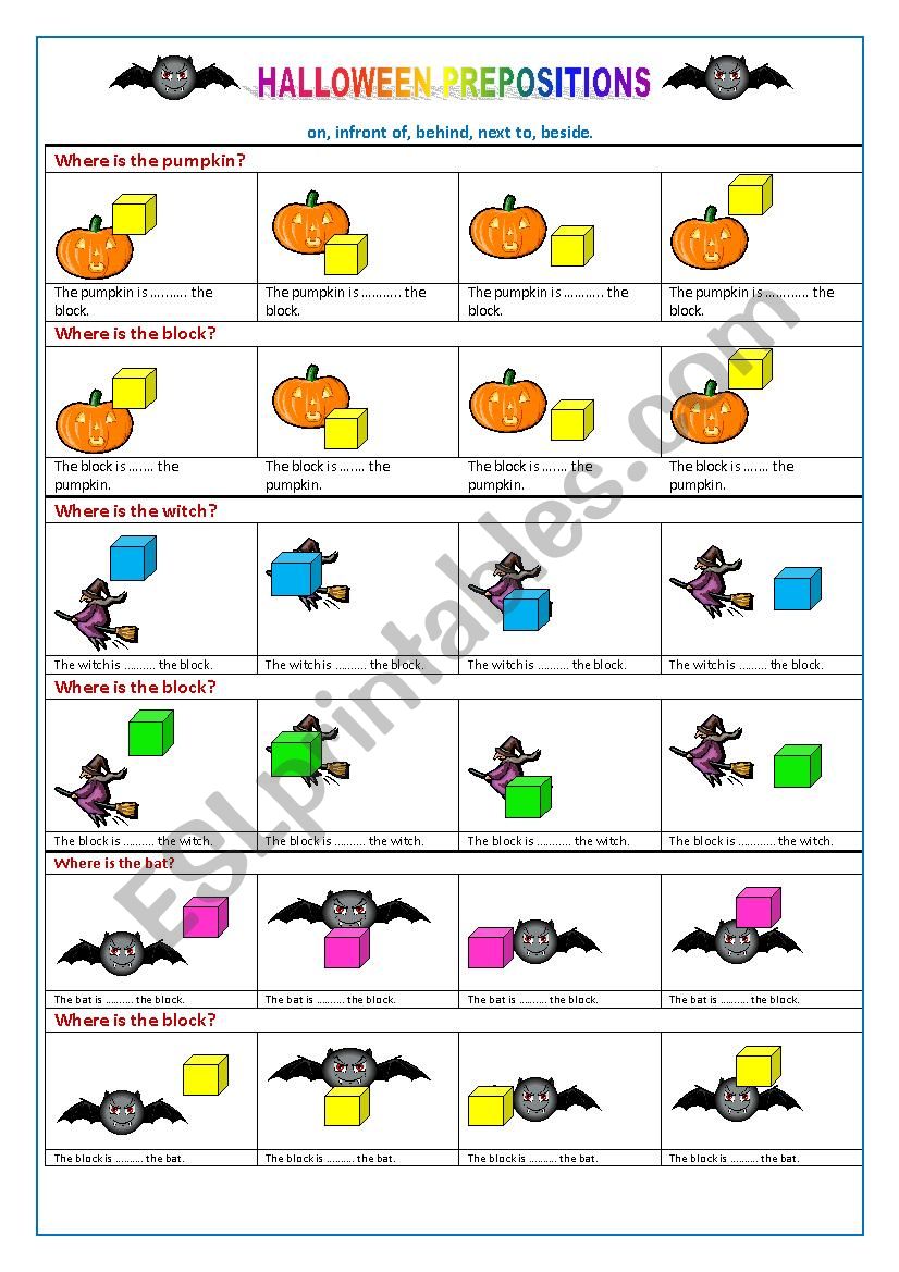 PREPOSITIONS - Halloween. worksheet