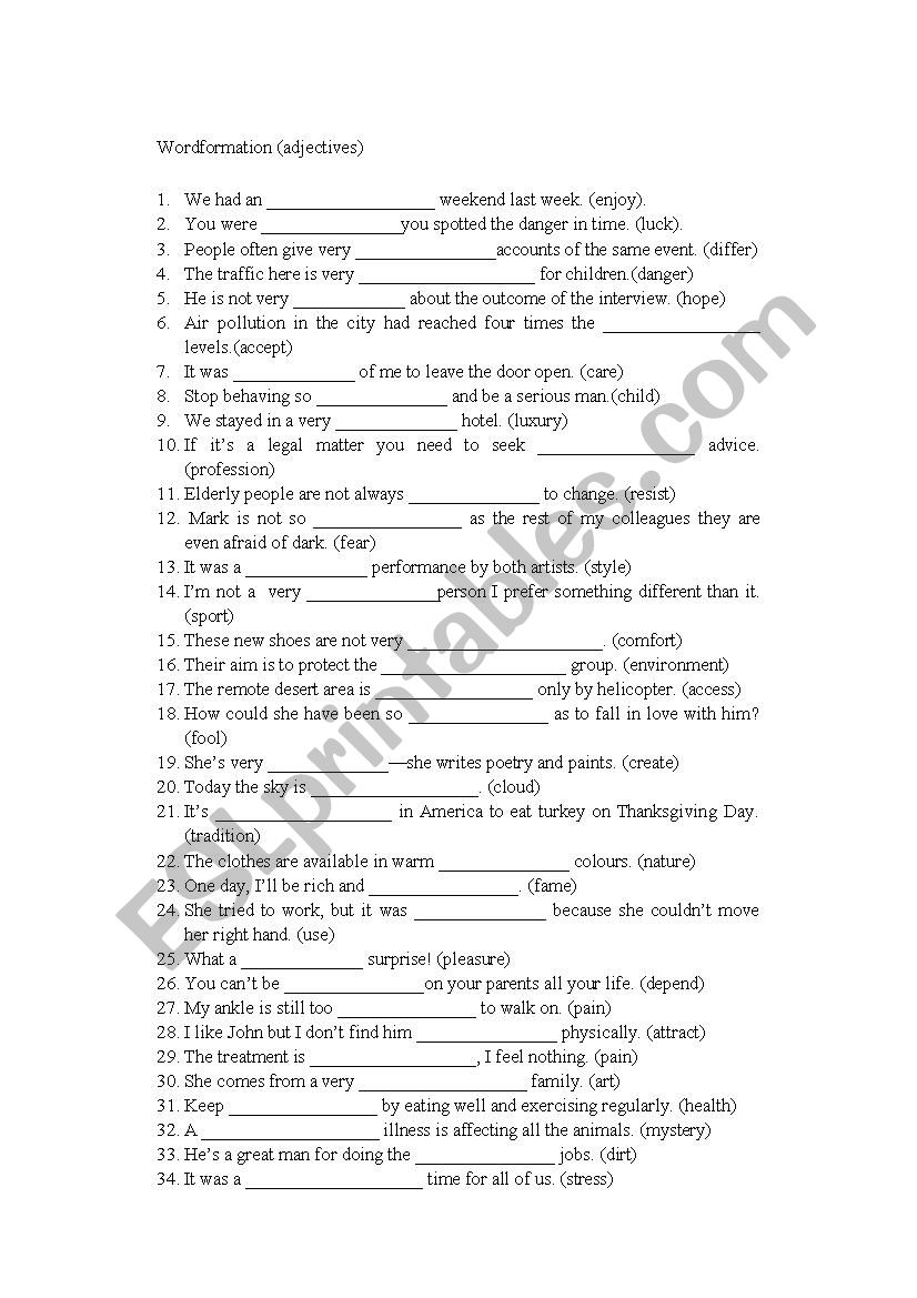 Wordformation worksheet