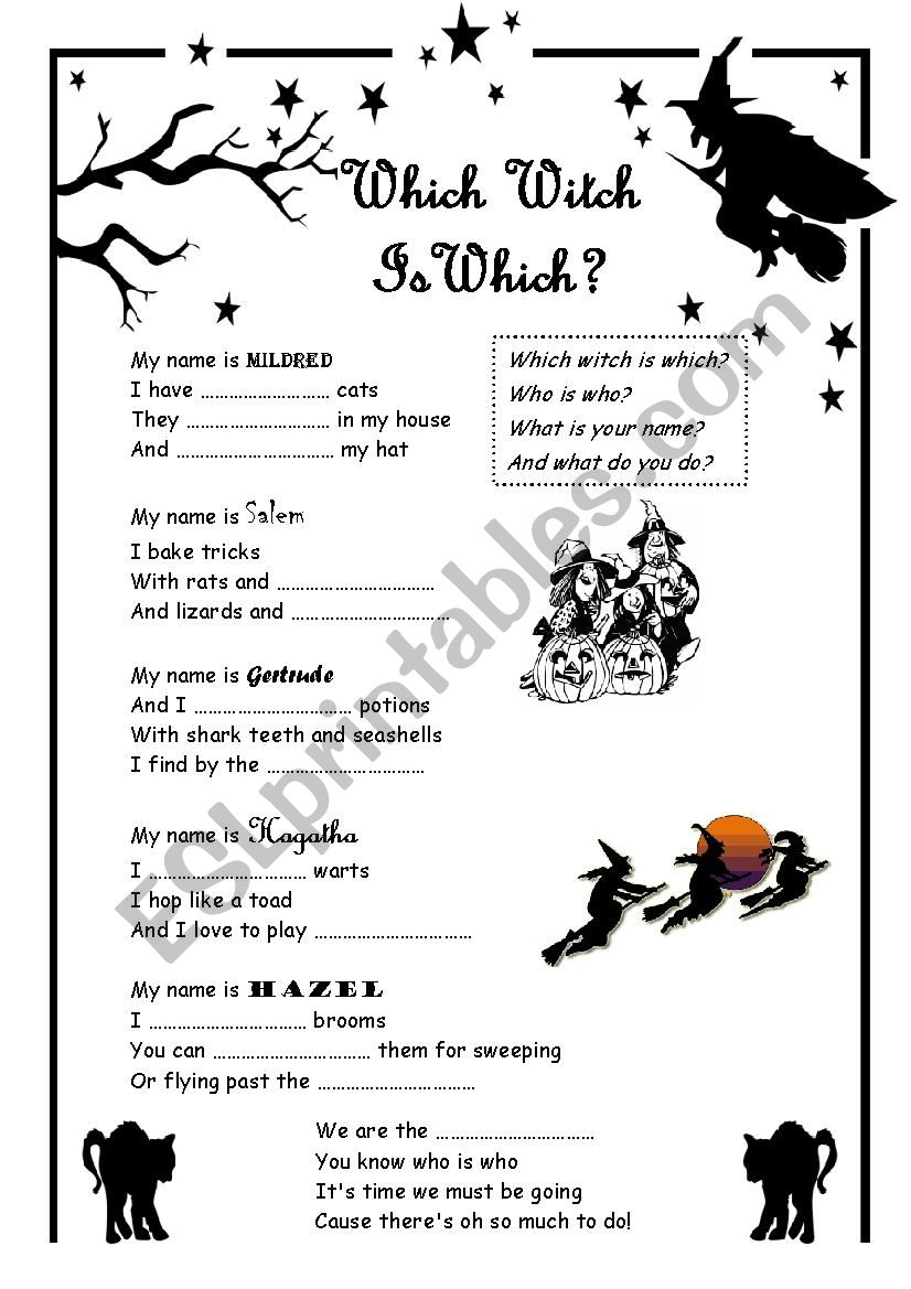Which witch is which song worksheet