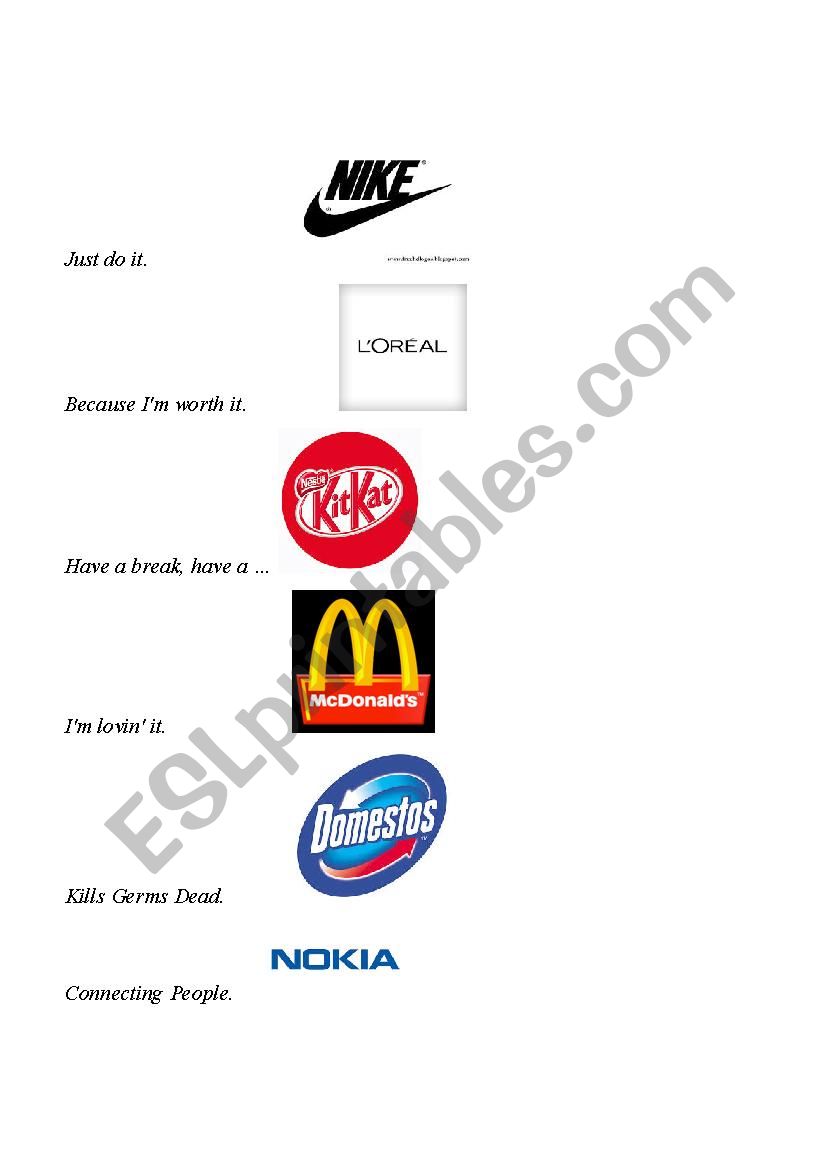 Companies slogans worksheet