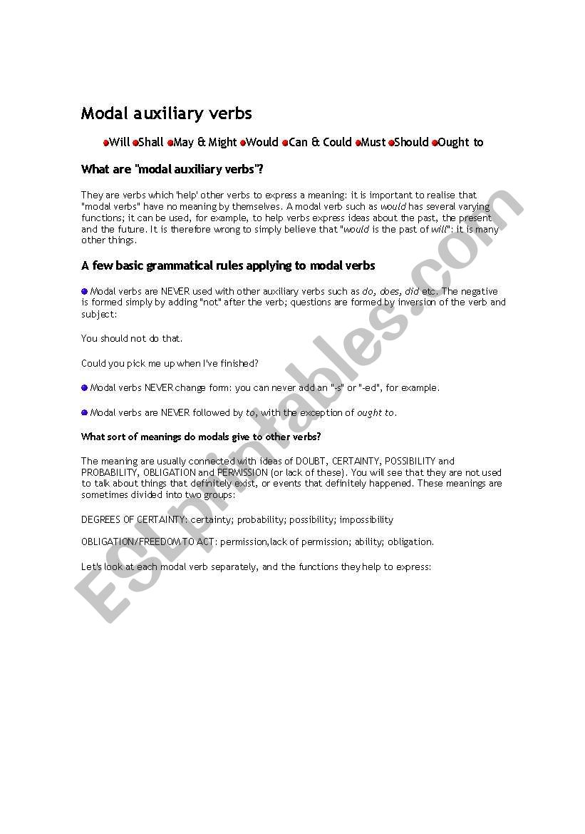 Modal Verbs worksheet