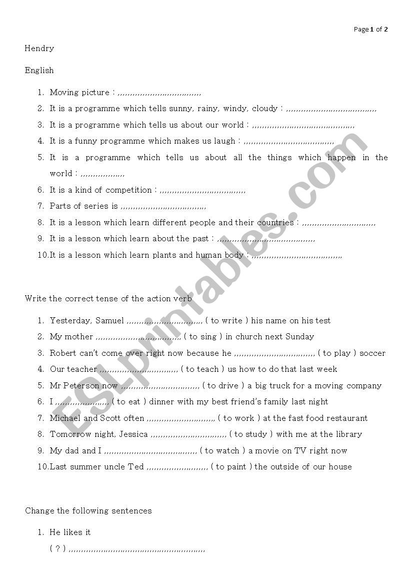 Past Tense worksheet