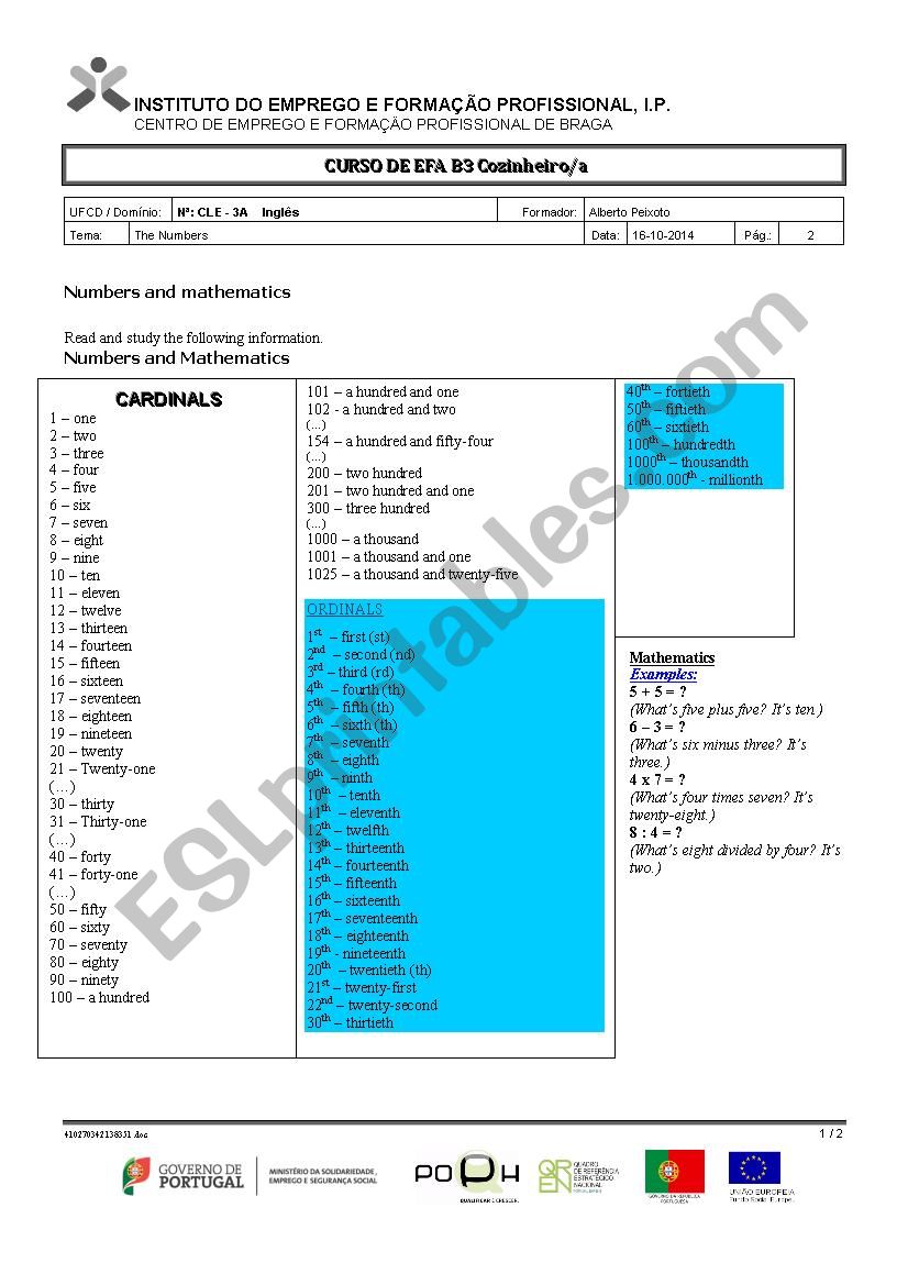 The Numbers worksheet