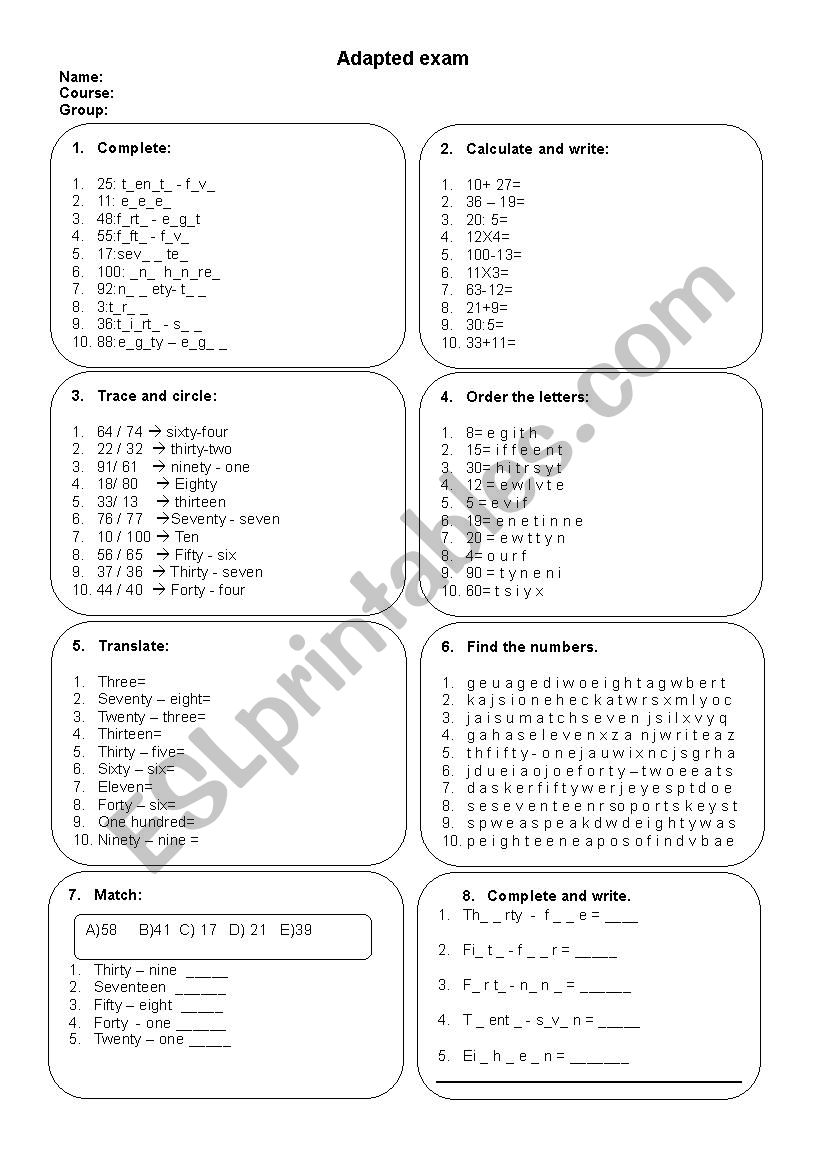 Numbers worksheet