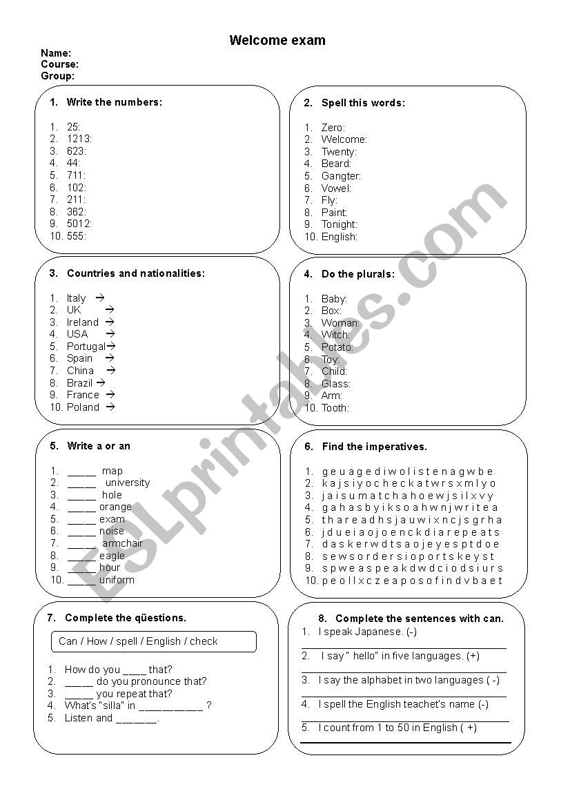 Numbers / plurals / Nationalities/