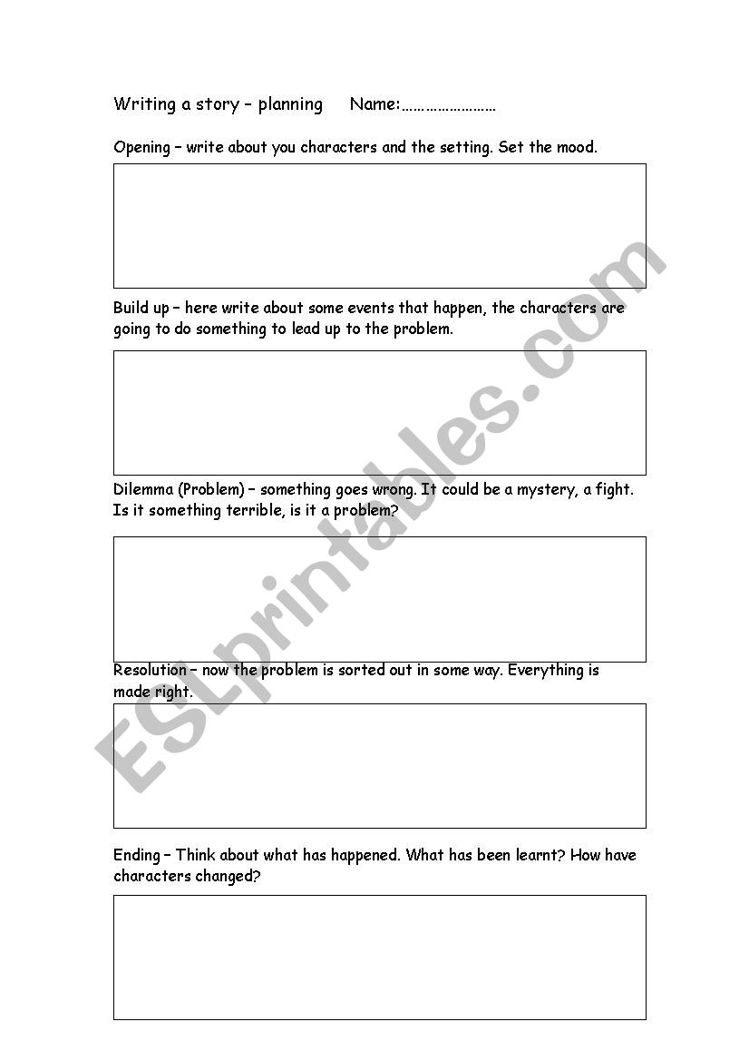 Story planning sheet worksheet