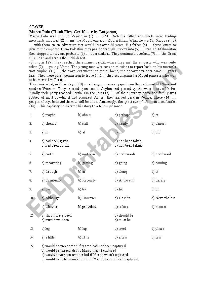 Fill the gaps - Marco Polo worksheet