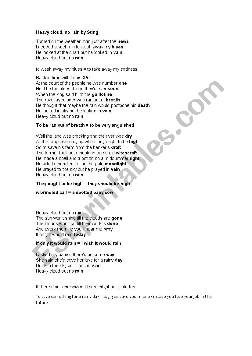Song worksheet worksheet