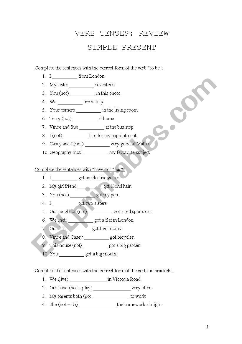 Simple Present worksheet