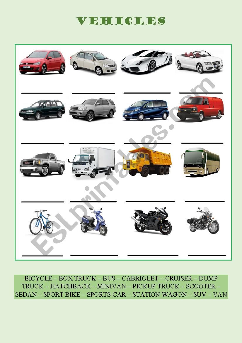 Explore Types of Vehicles Vocabulary