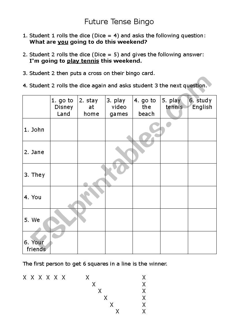 Future Tense Bingo worksheet