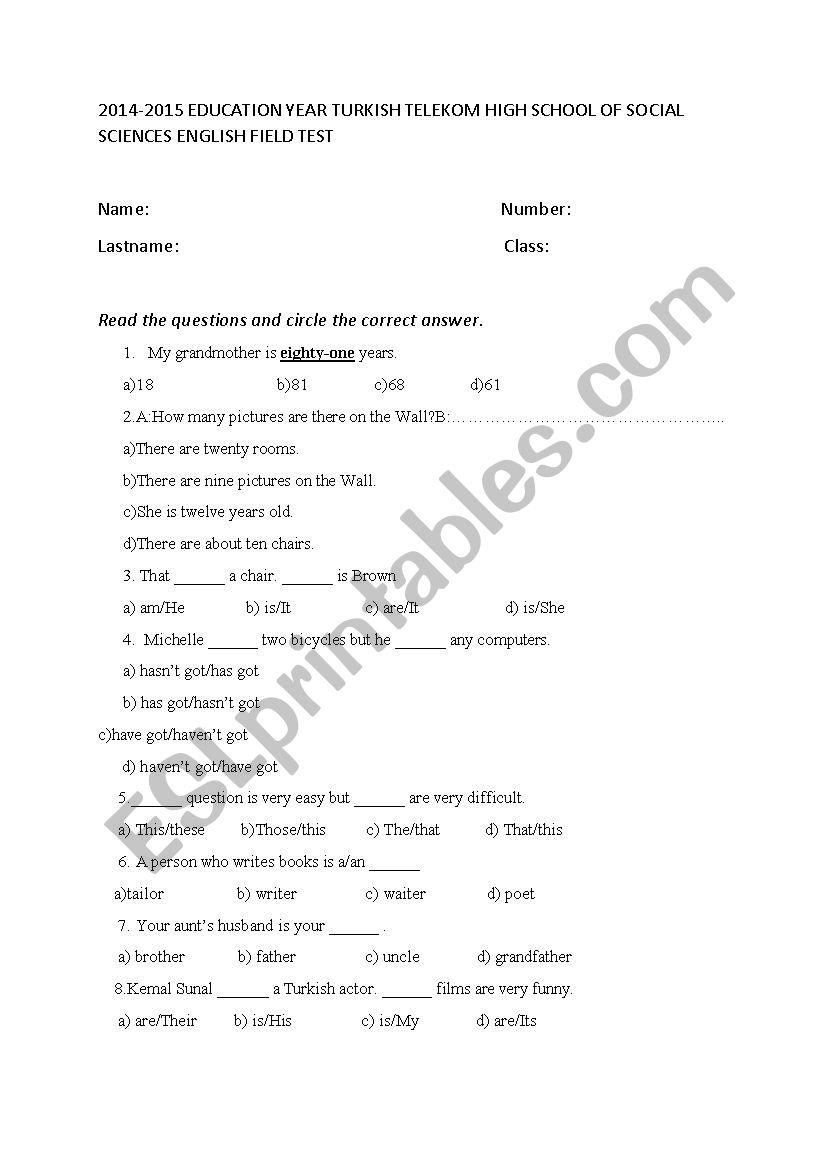 QUIZ FOR ELEMENTARY STUDENTS worksheet