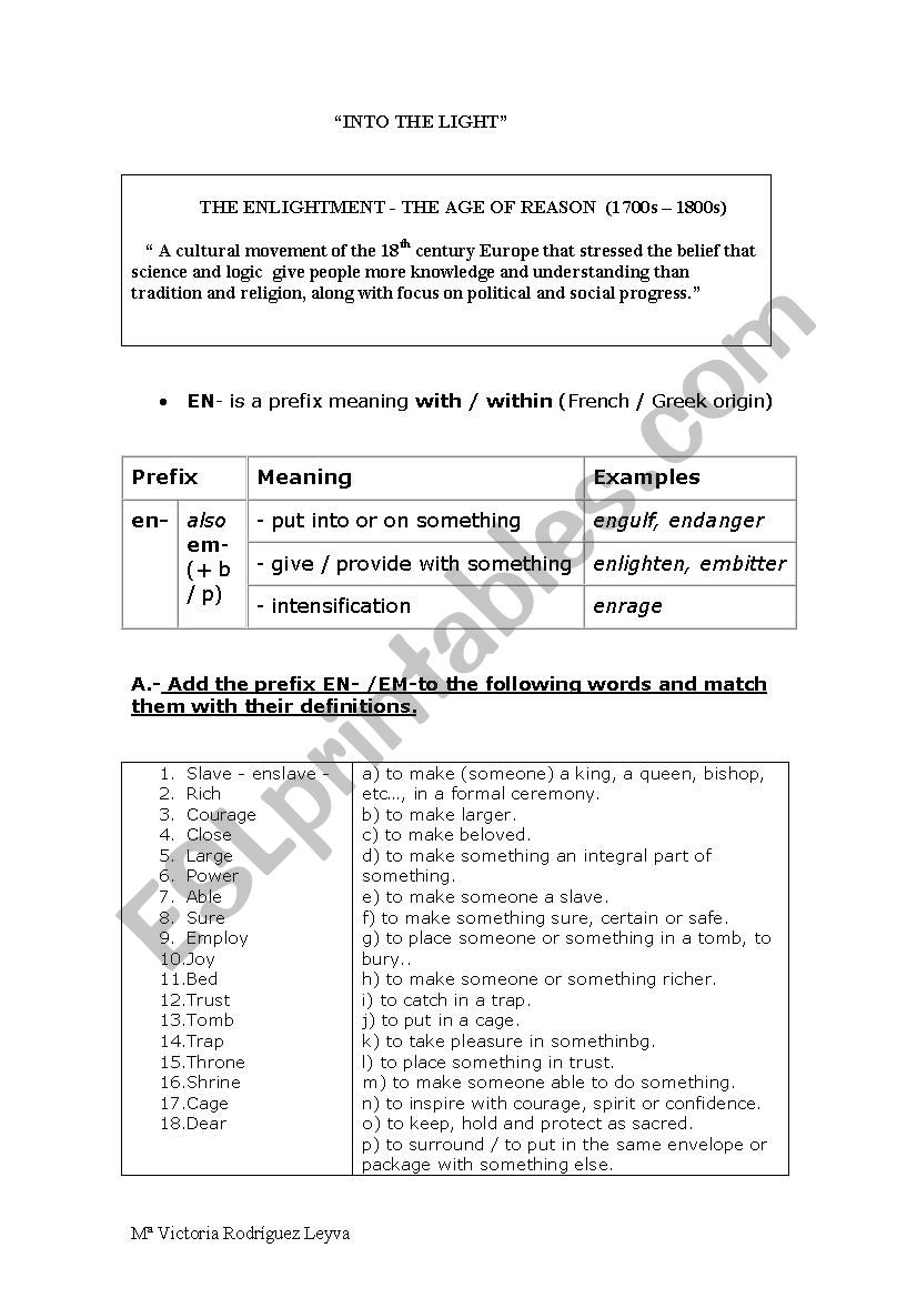 PREFIX EN- / EM- worksheet