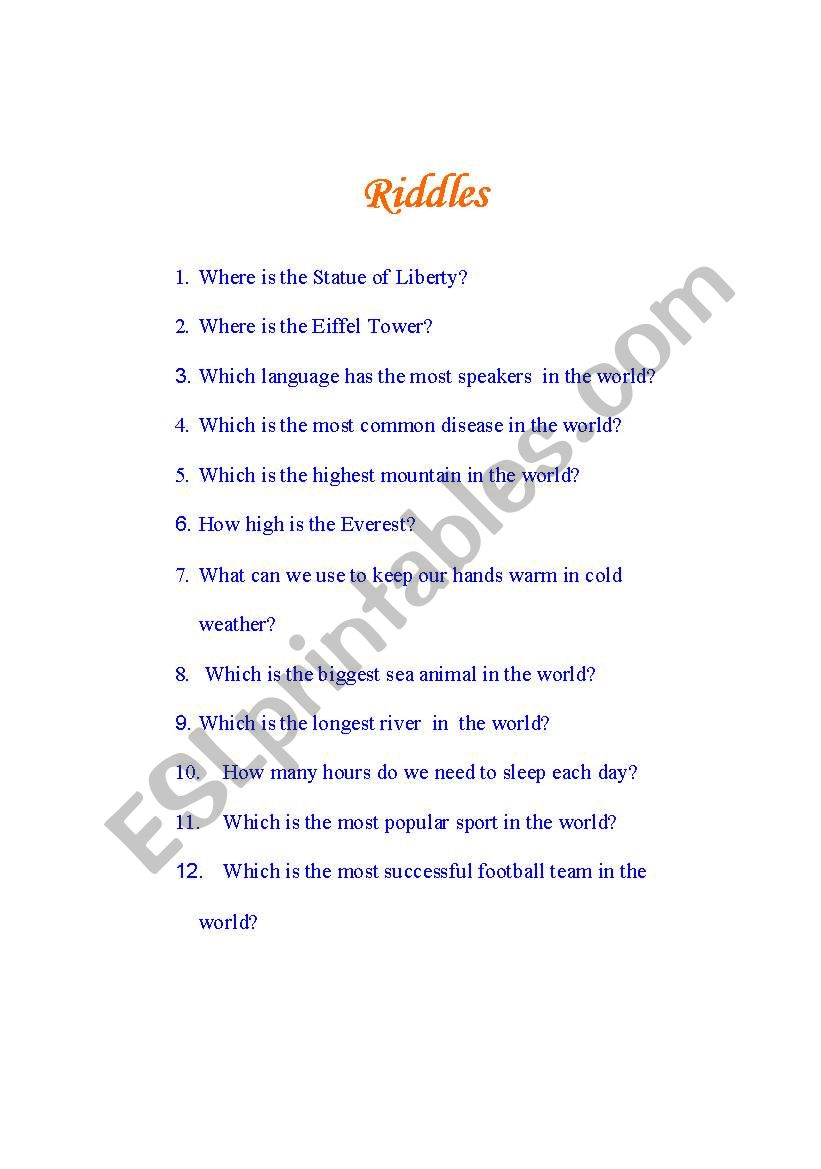 Riddles (With Answers) worksheet