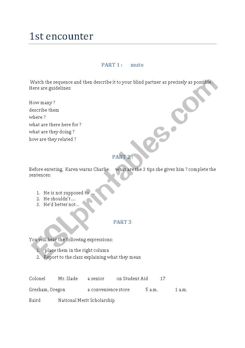 scent of a woman worksheet