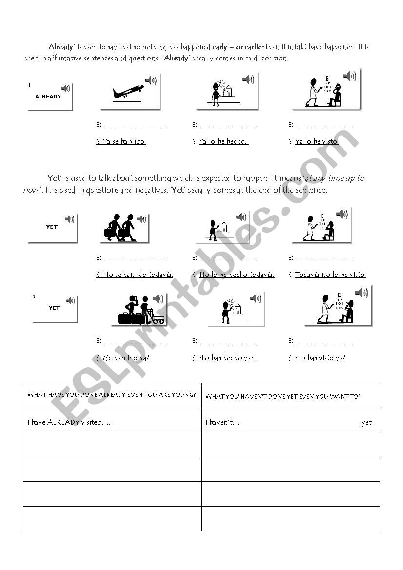 already and yet worksheet