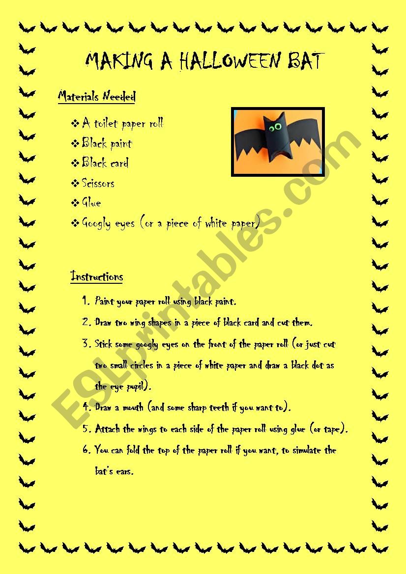 Halloween bat craft worksheet