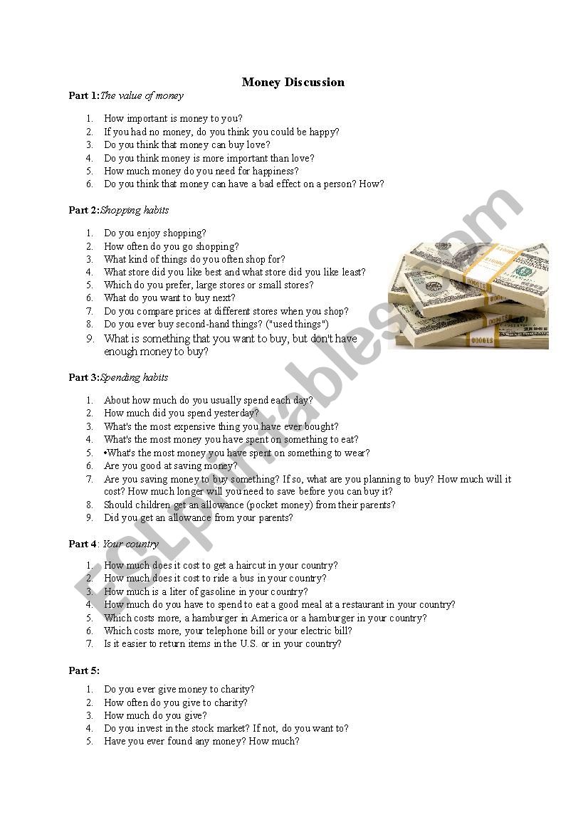 Money Discussion worksheet