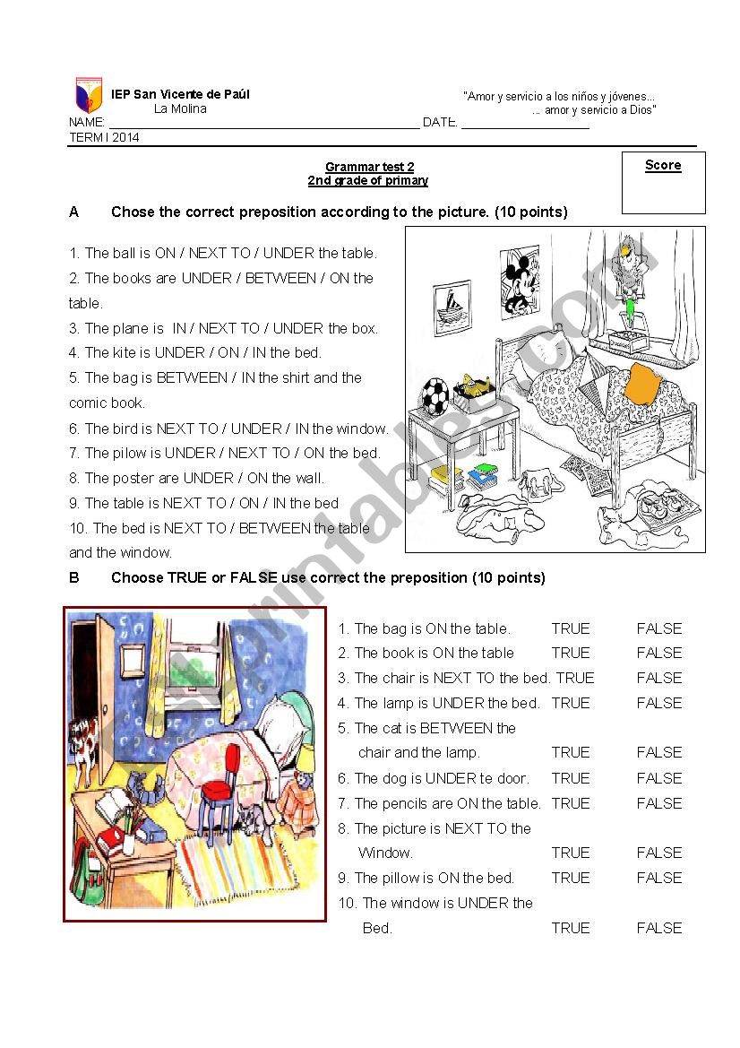 PREPOSITION OF PLACE  worksheet