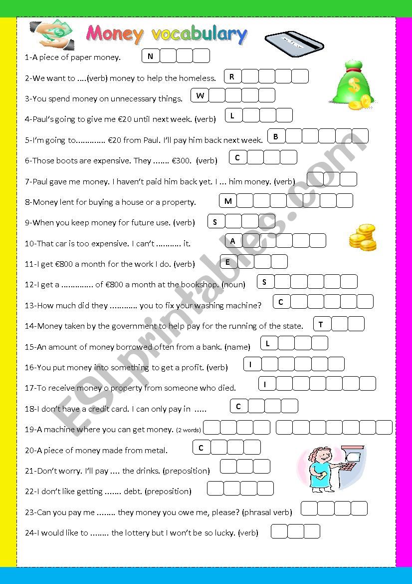 Money vocabulary 24 definitions