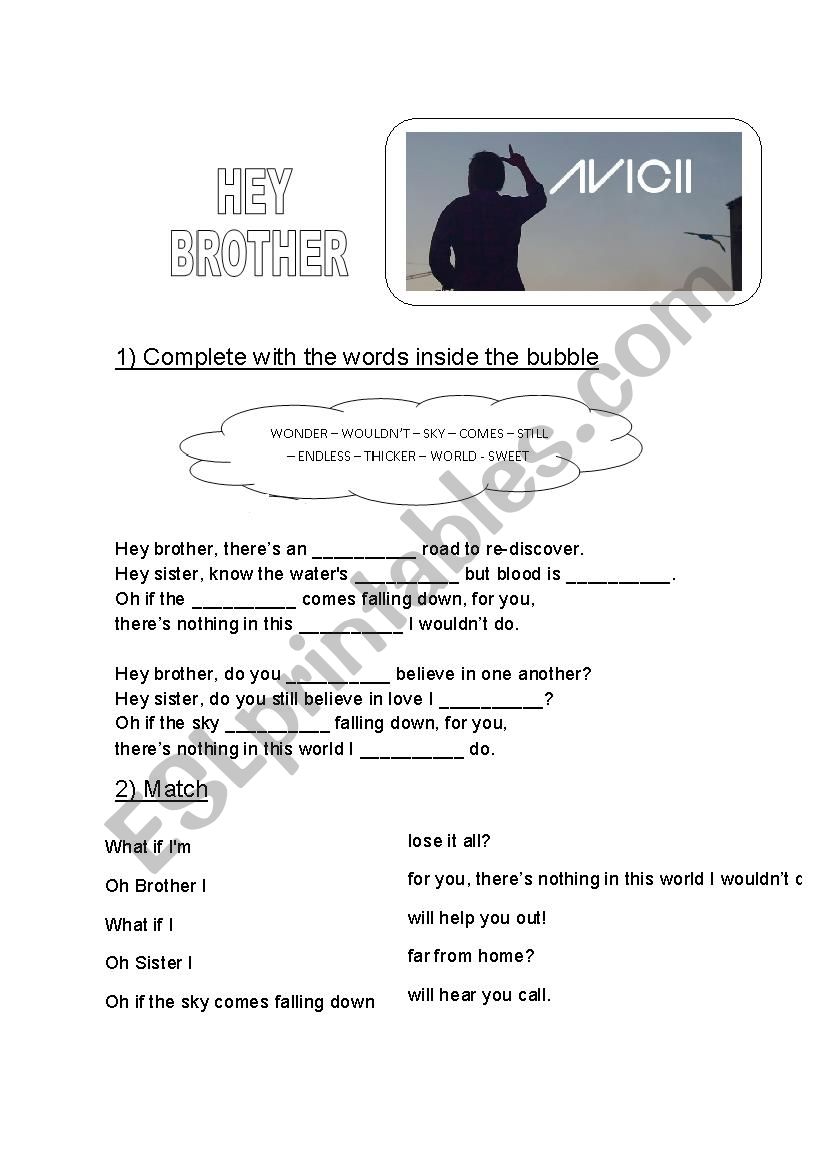 Song: Hey Brother by Avicii worksheet