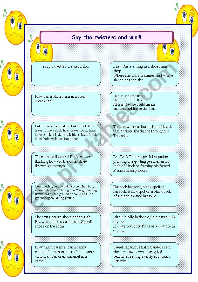 tongue twisters worksheet