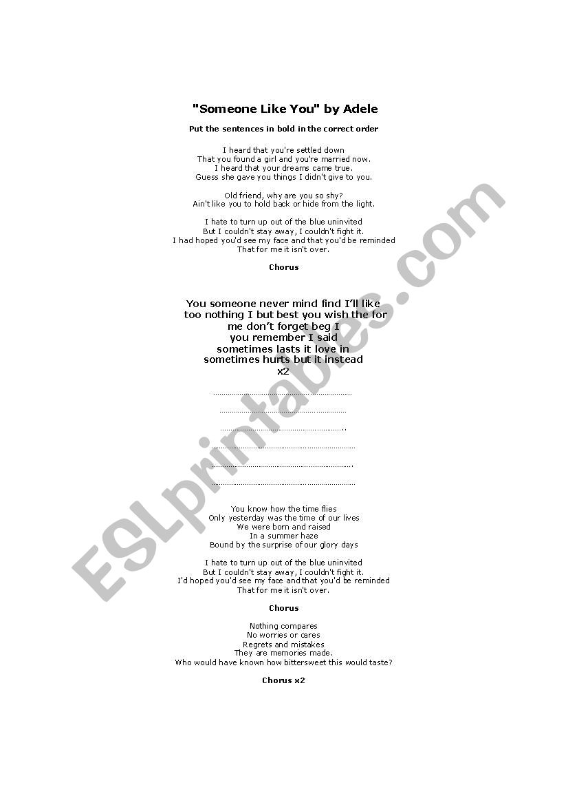 Someone like you by Adele worksheet