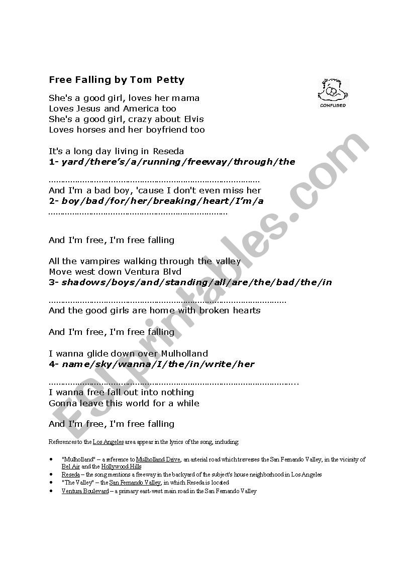 Free falling by Tom Petty worksheet