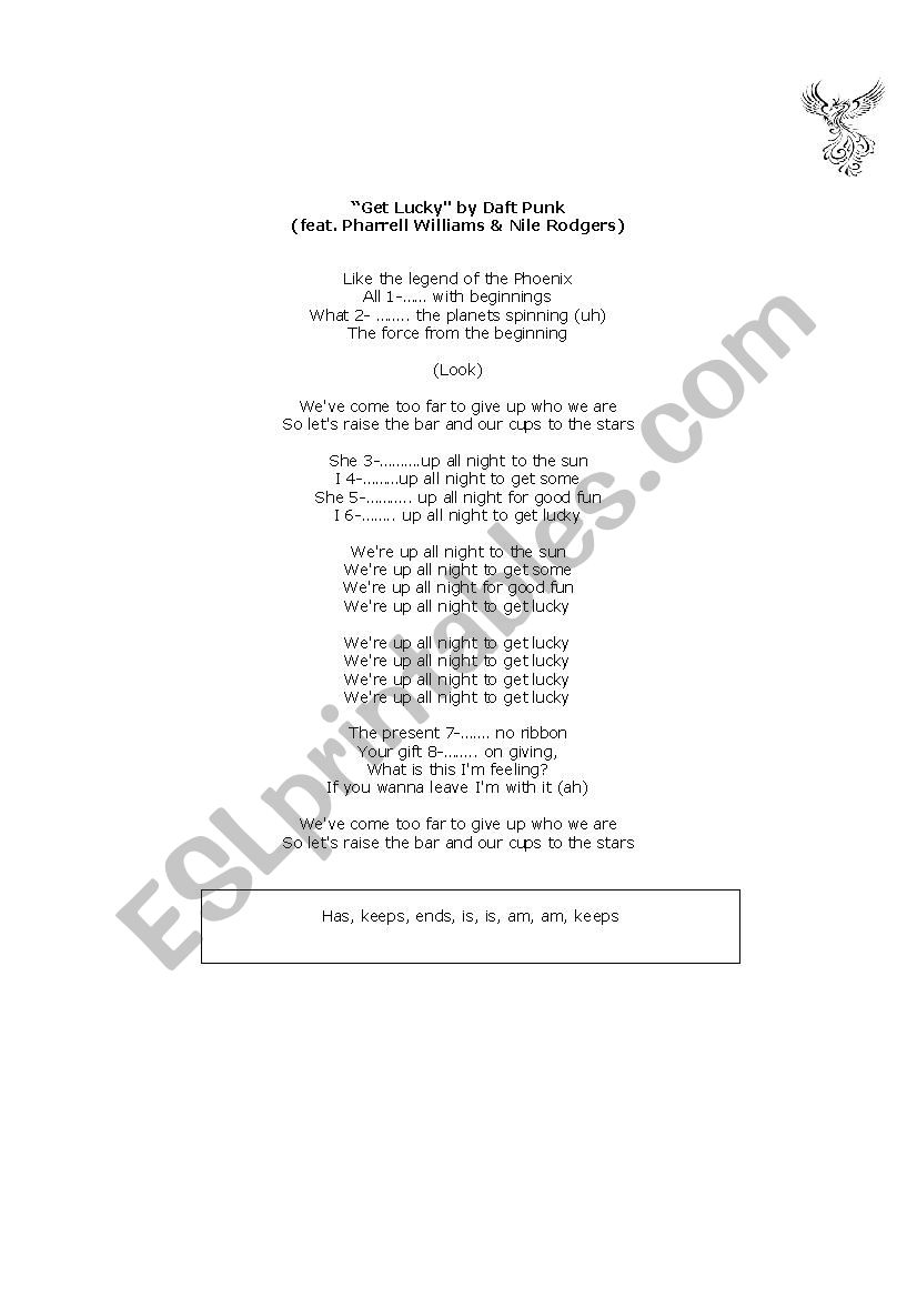 Get Lucky by Daft Punk worksheet