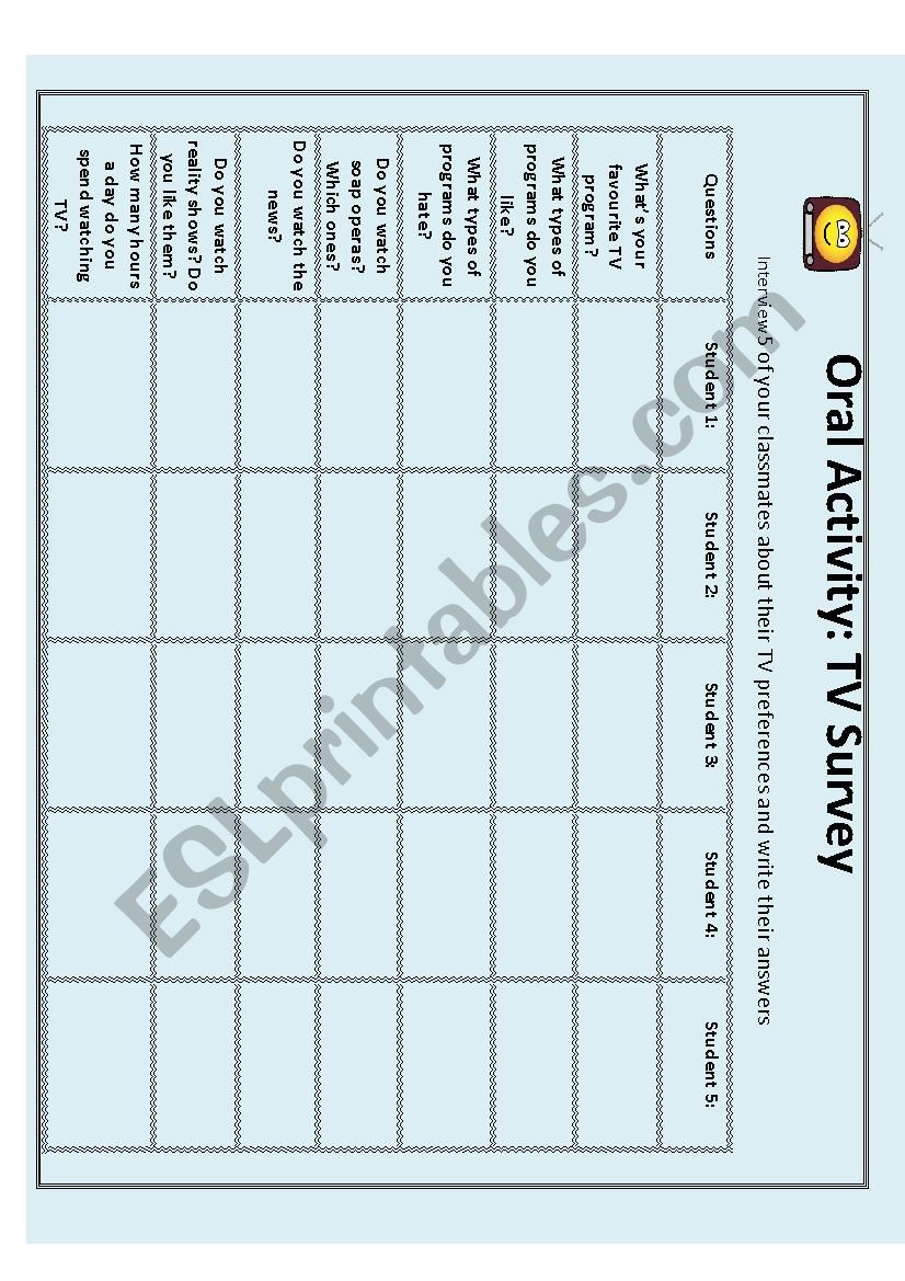 TV Survey worksheet