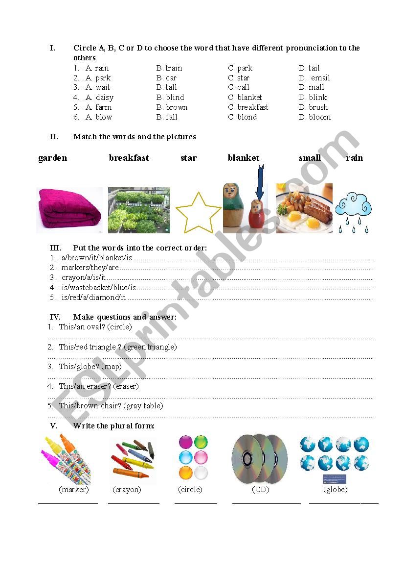 ENGLISH TEST FOR GRADE 3 worksheet