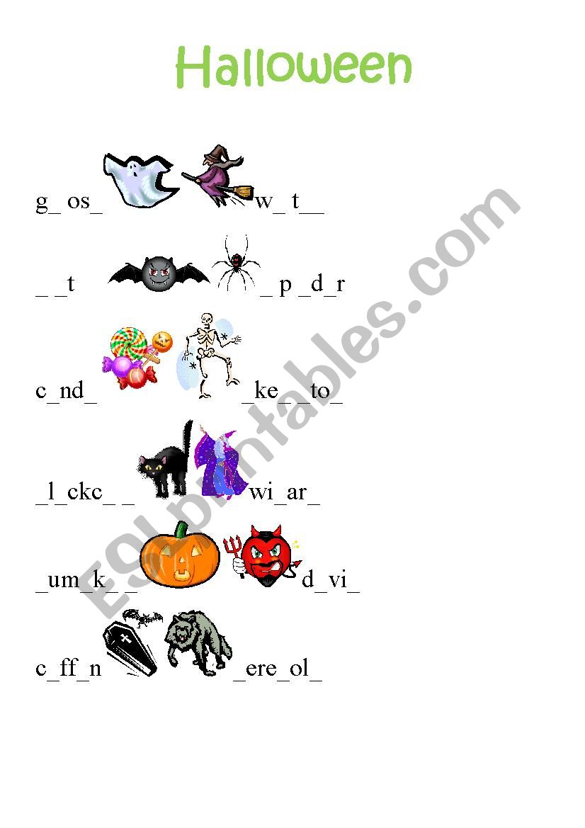 Writing Word Completion - Halloween theme