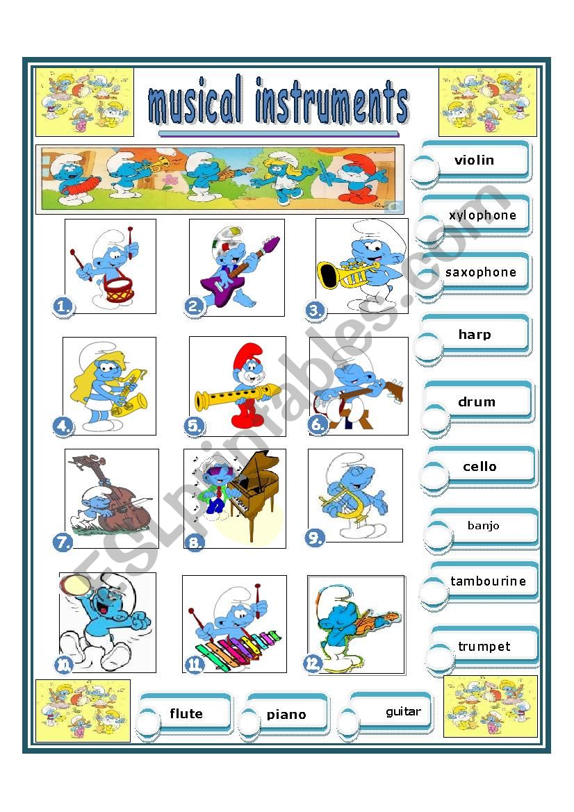 musical instruments  worksheet