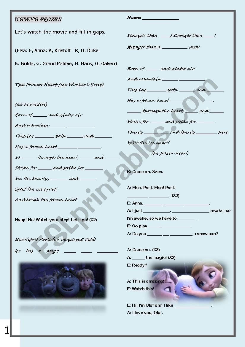 Frozen-fill in the blanks-script part1