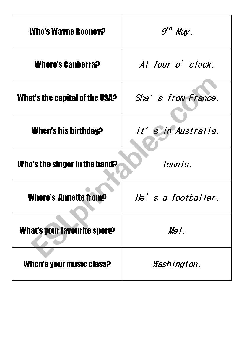 Questions and Answers  worksheet
