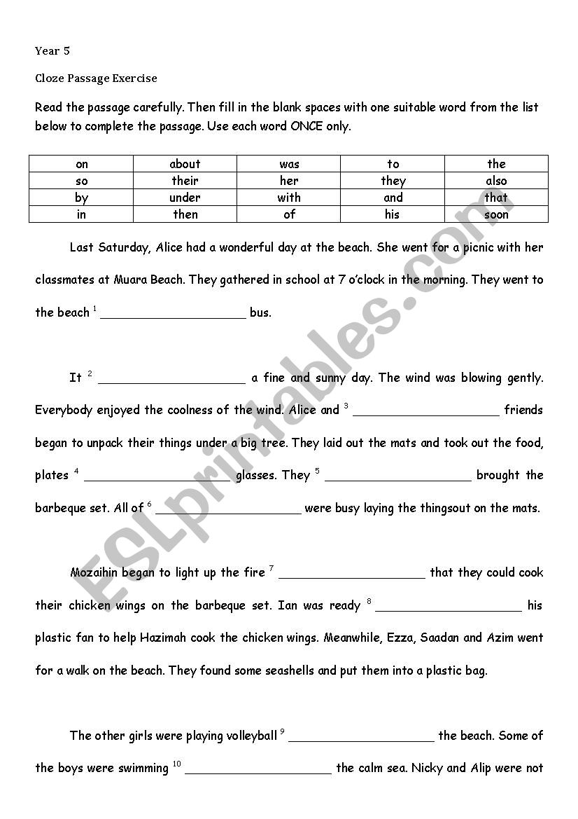 Cloze Passage Practice 1 worksheet