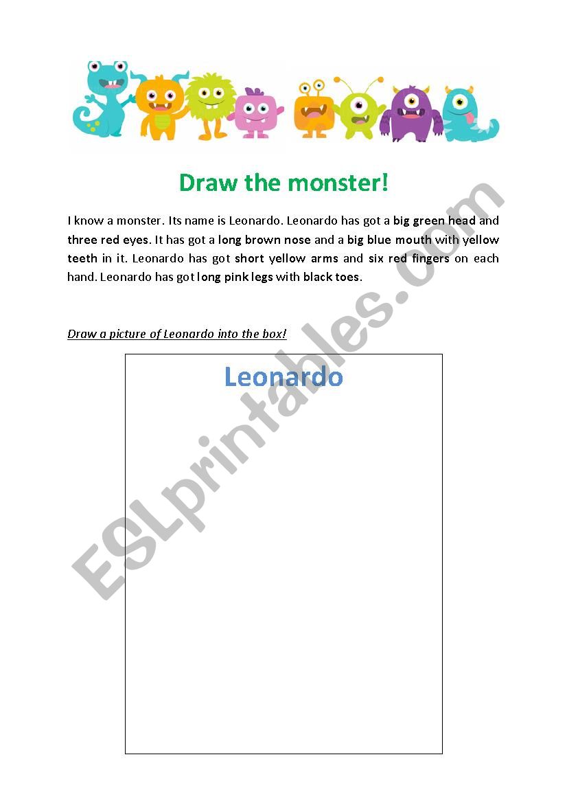 Leonardo the monster worksheet