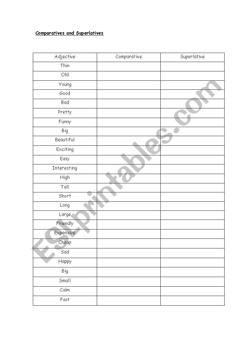 comparatives and superlatives worksheet