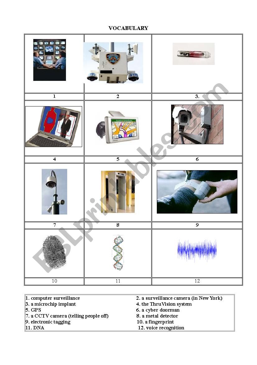 spying gadgets vocabulary worksheet