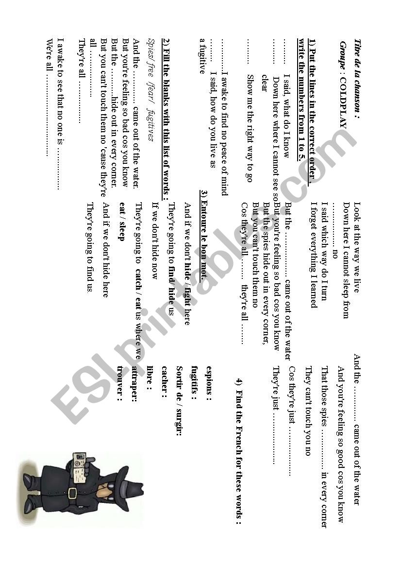 SPIES COLDPLAY song worksheet