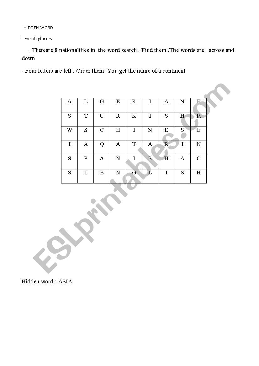 game worksheet