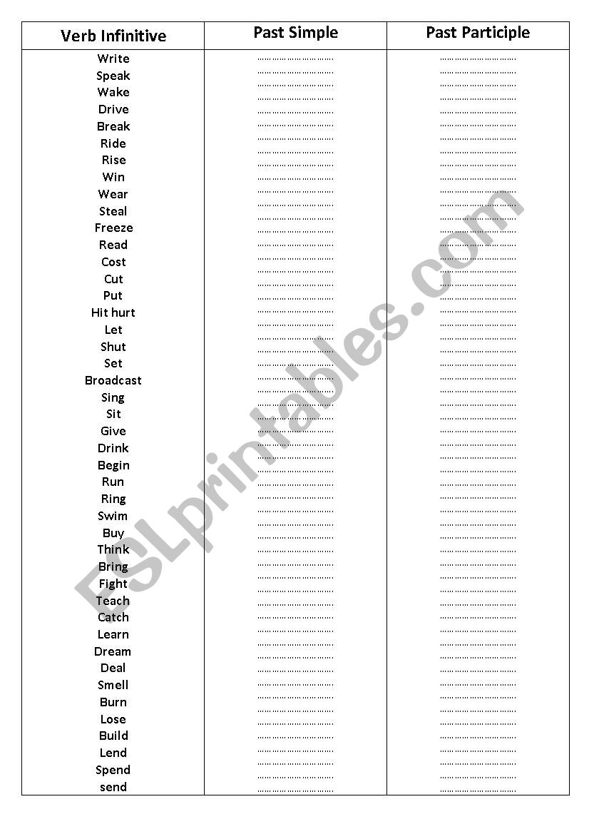 simple past- irregular verbs worksheet