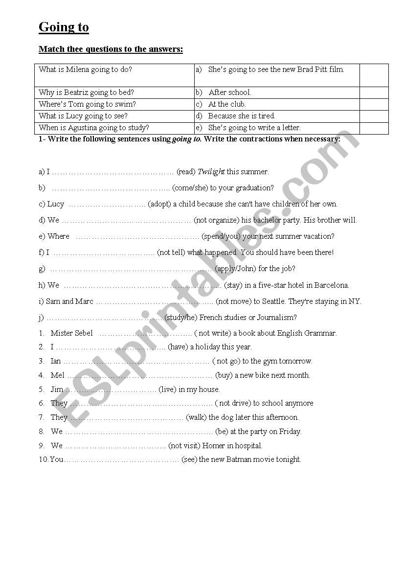 GOING TO worksheet