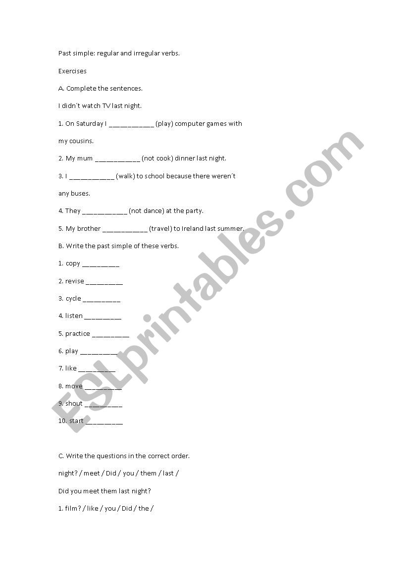 past simple worksheet