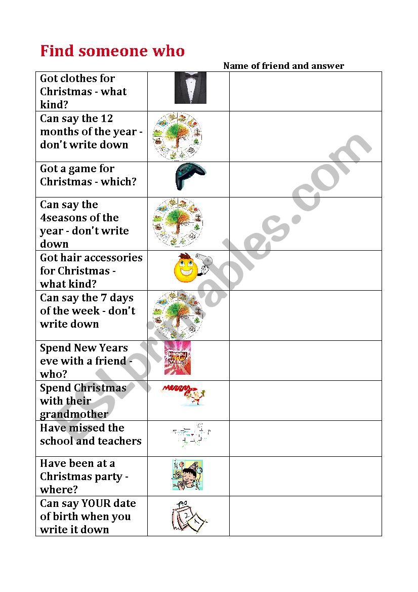 CL exercise christmas worksheet